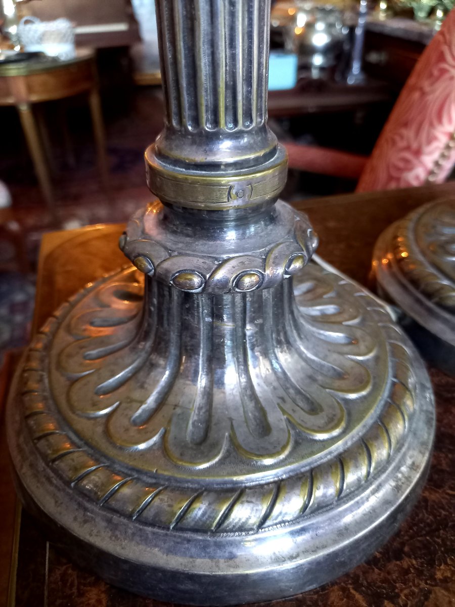 Pair Of Sturdy Louis XVI-style Silver-plated Candlesticks -photo-1
