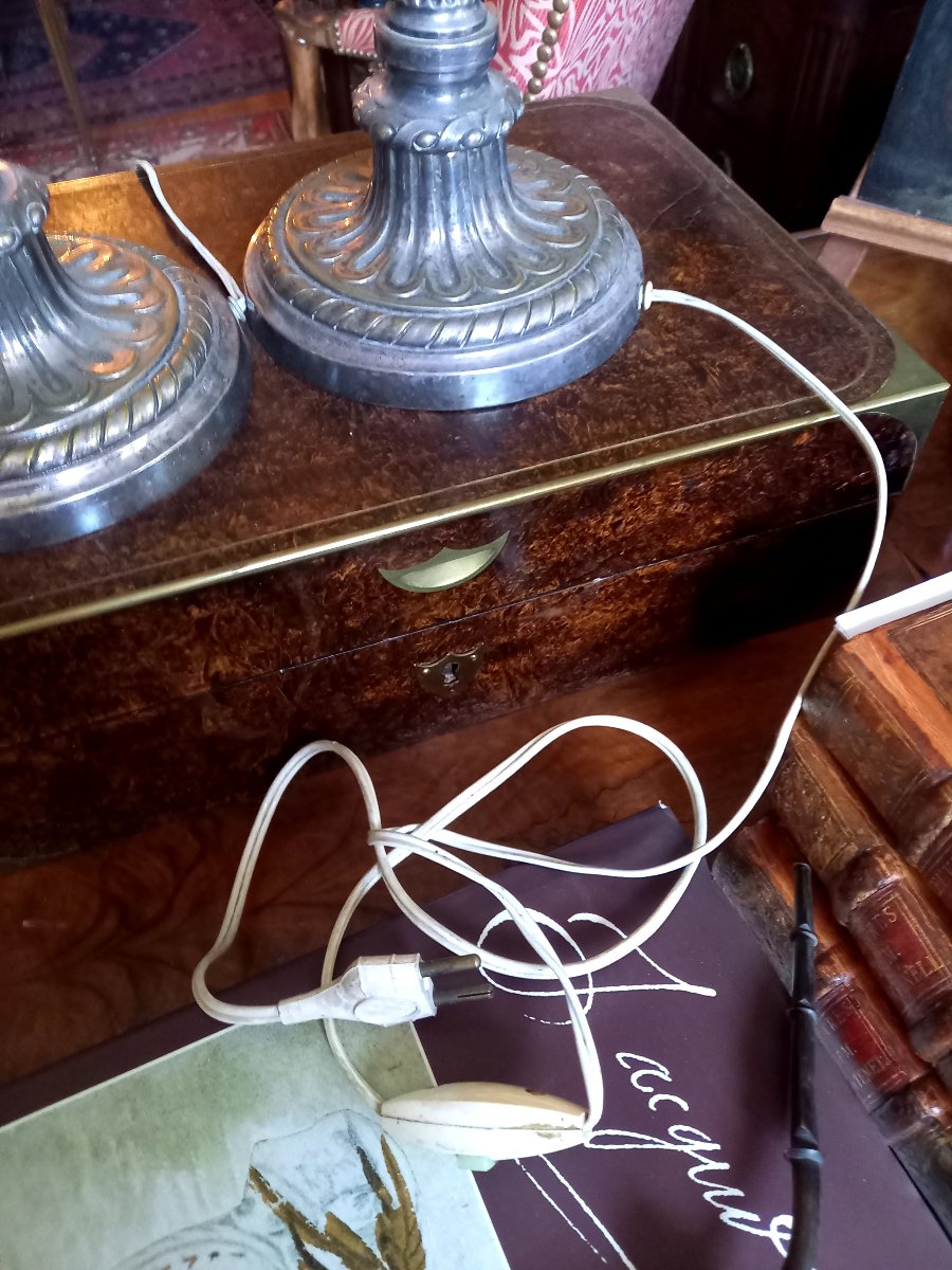 Pair Of Sturdy Louis XVI-style Silver-plated Candlesticks -photo-4