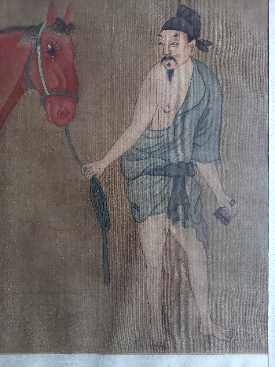 Peinture chinoise ancienne.  Cheval présenté par son palefrenier -photo-4