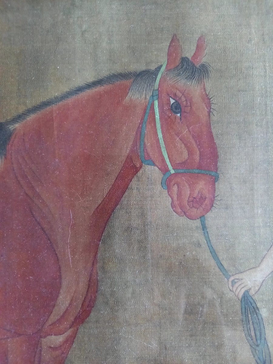 Peinture chinoise ancienne.  Cheval présenté par son palefrenier -photo-2