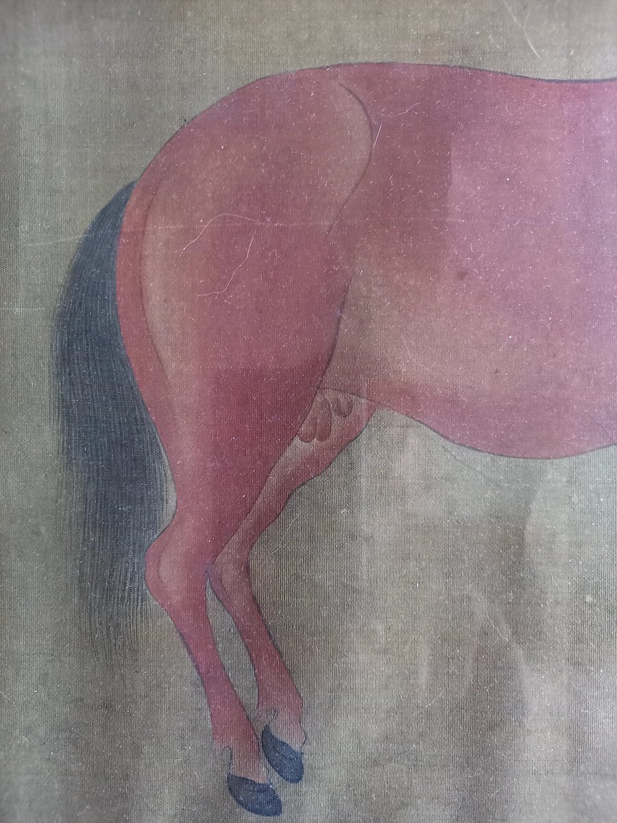 Peinture chinoise ancienne.  Cheval présenté par son palefrenier -photo-3