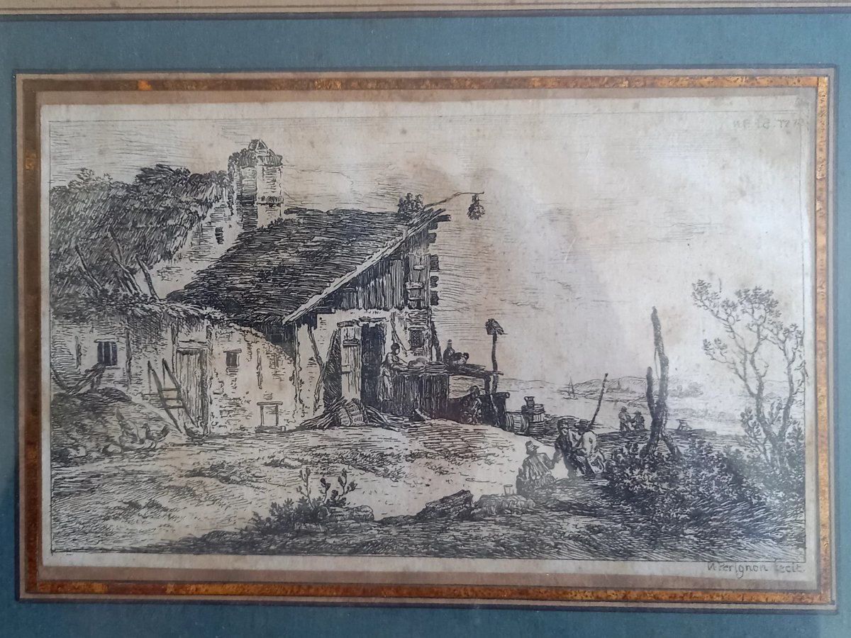 18th Century. Nicolas Perignon.  Set Of Three Framed Engravings -photo-2