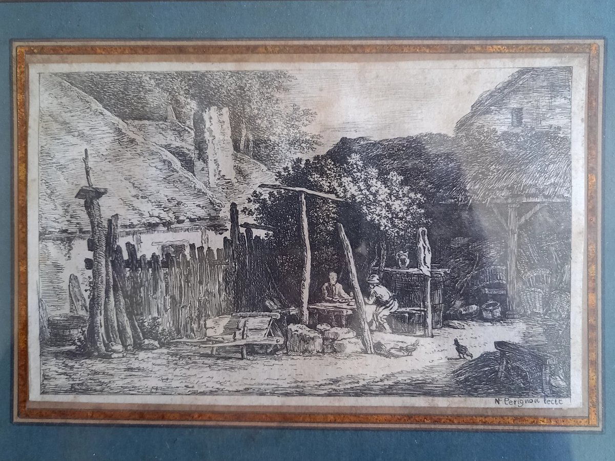 18th Century. Nicolas Perignon.  Set Of Three Framed Engravings -photo-4