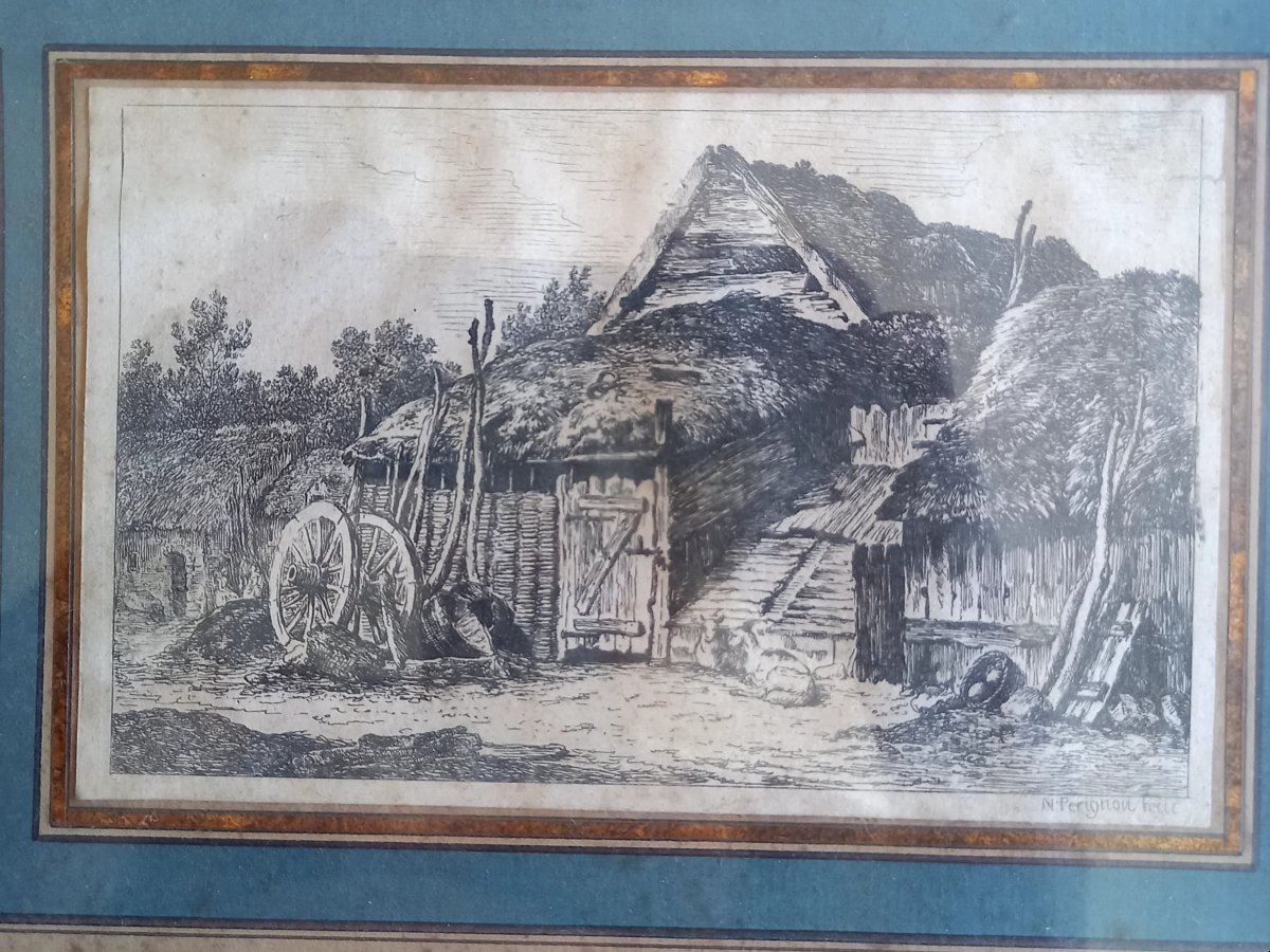 18th Century. Nicolas Perignon.  Set Of Three Framed Engravings -photo-1