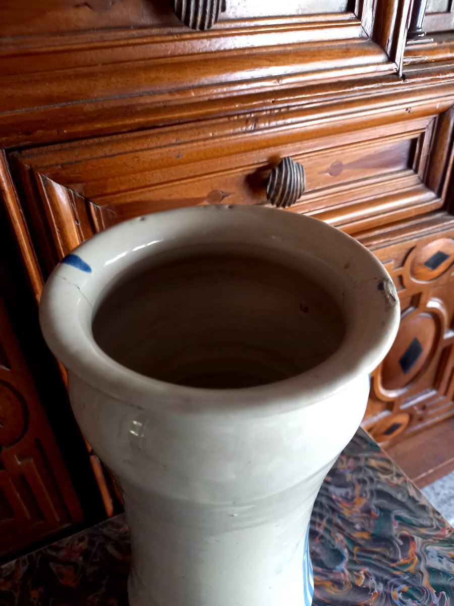 Italie début XVIIIE.  Albarello . Decor au perroquet . Savone  ou Albisola-photo-1