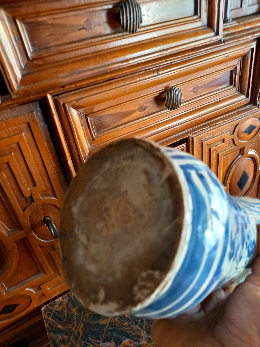 Italie début XVIIIE.  Albarello . Decor au perroquet . Savone  ou Albisola-photo-2