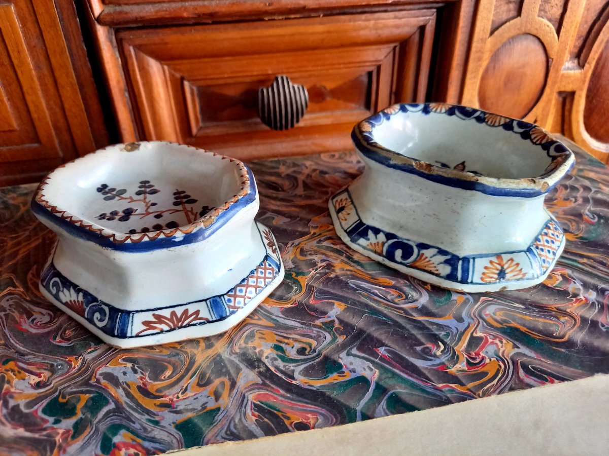 Rouen Faience, Early 18th Century.  A Set Of Two  Salt Cellars