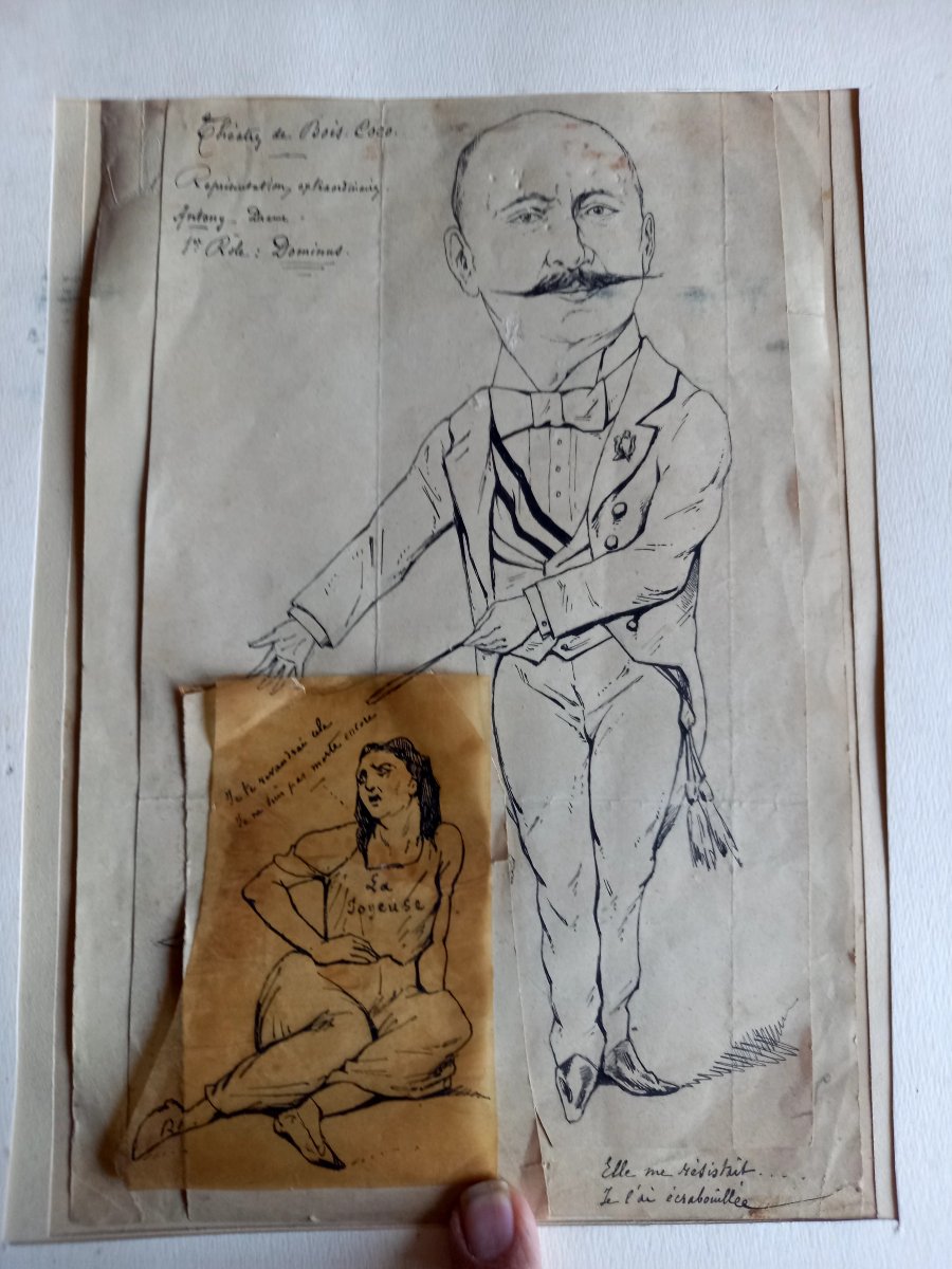 vers 1900 . Caricature à la plume 