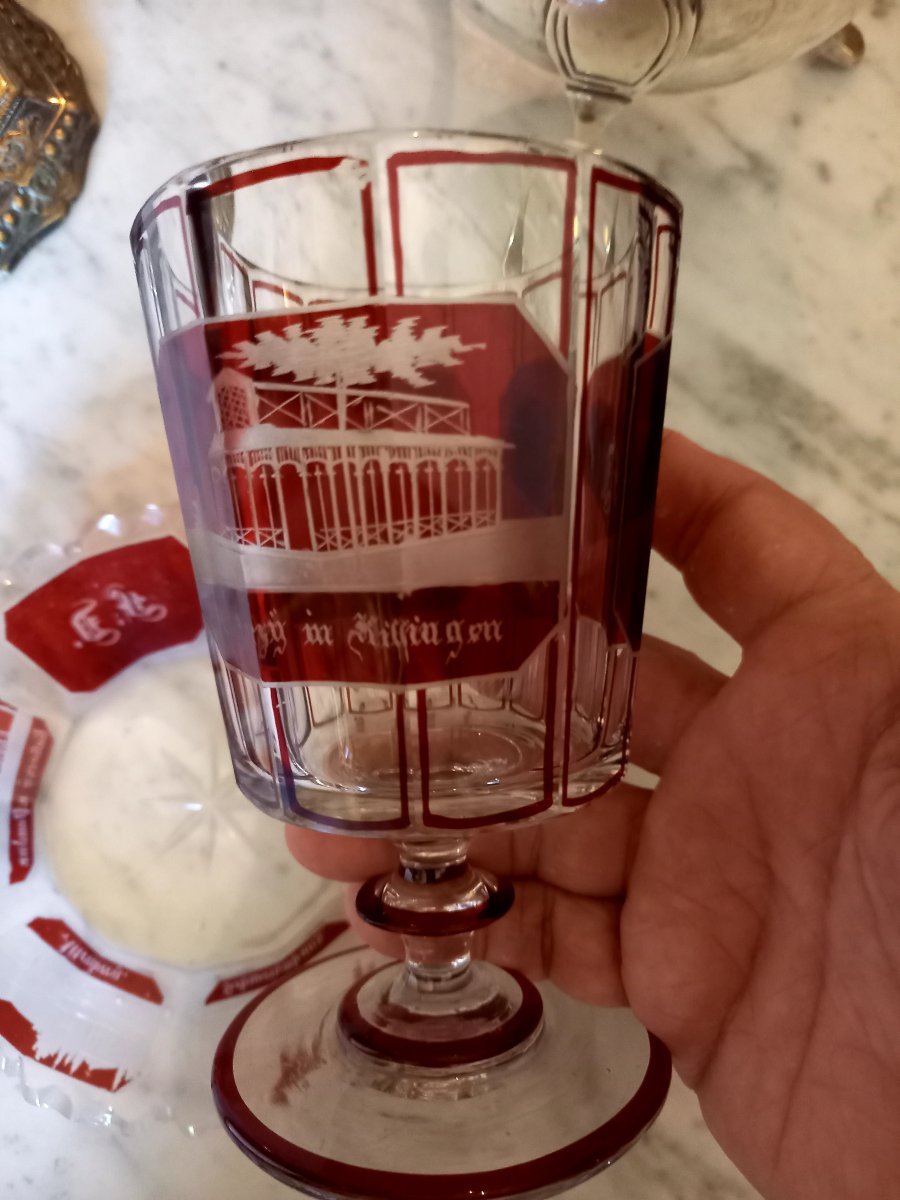 19th-century Bohemian Cut Crystal.  A Glass And Its Display Stand -photo-2