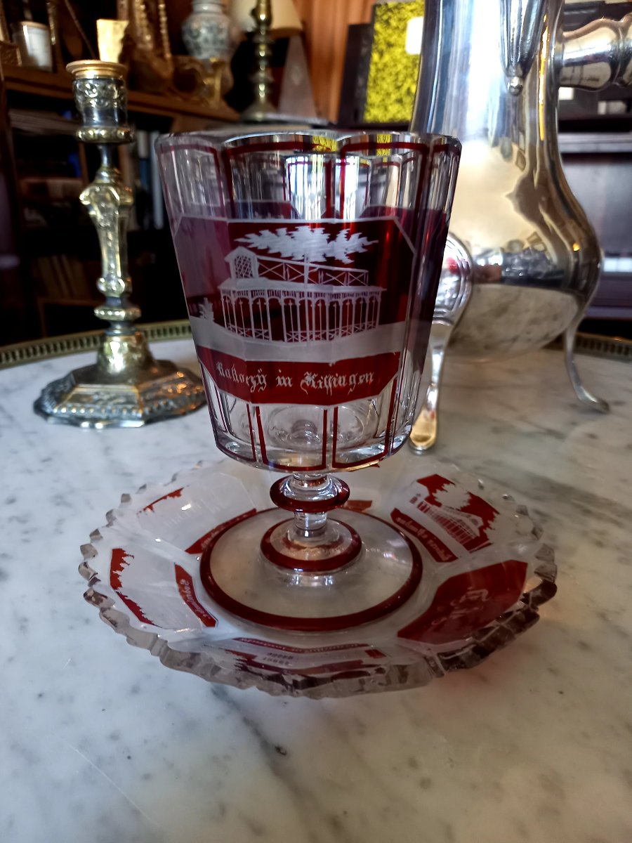 19th-century Bohemian Cut Crystal.  A Glass And Its Display Stand 