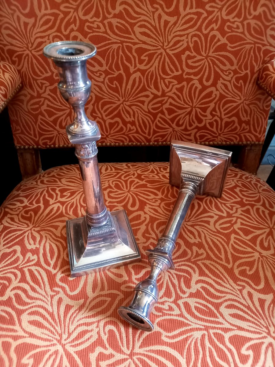 Pair Of Early 19th-century Silver-plated Candlesticks -photo-2