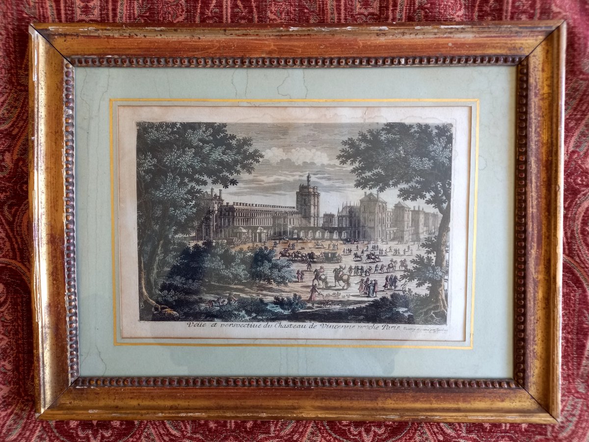 Gravure XVIIE . Vue du château de Vincennes 