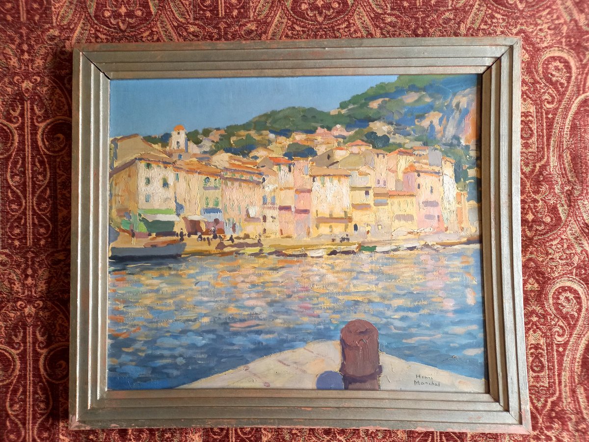 Henri Marchal.  Vers 1930 . Vue du port de Villefranche sur mer-photo-2
