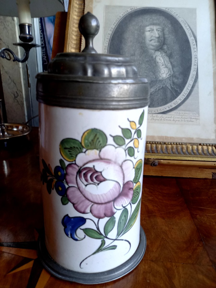 18th Century: Tankar Or Mug, Ottingen Earthenware With A Pewter Rim 