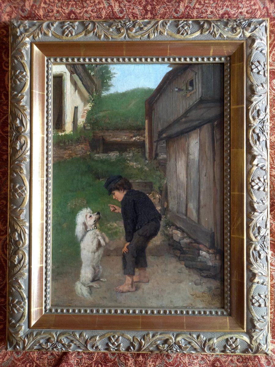 Oil On Canvas, Late 19th Century: "show Off!"-photo-2