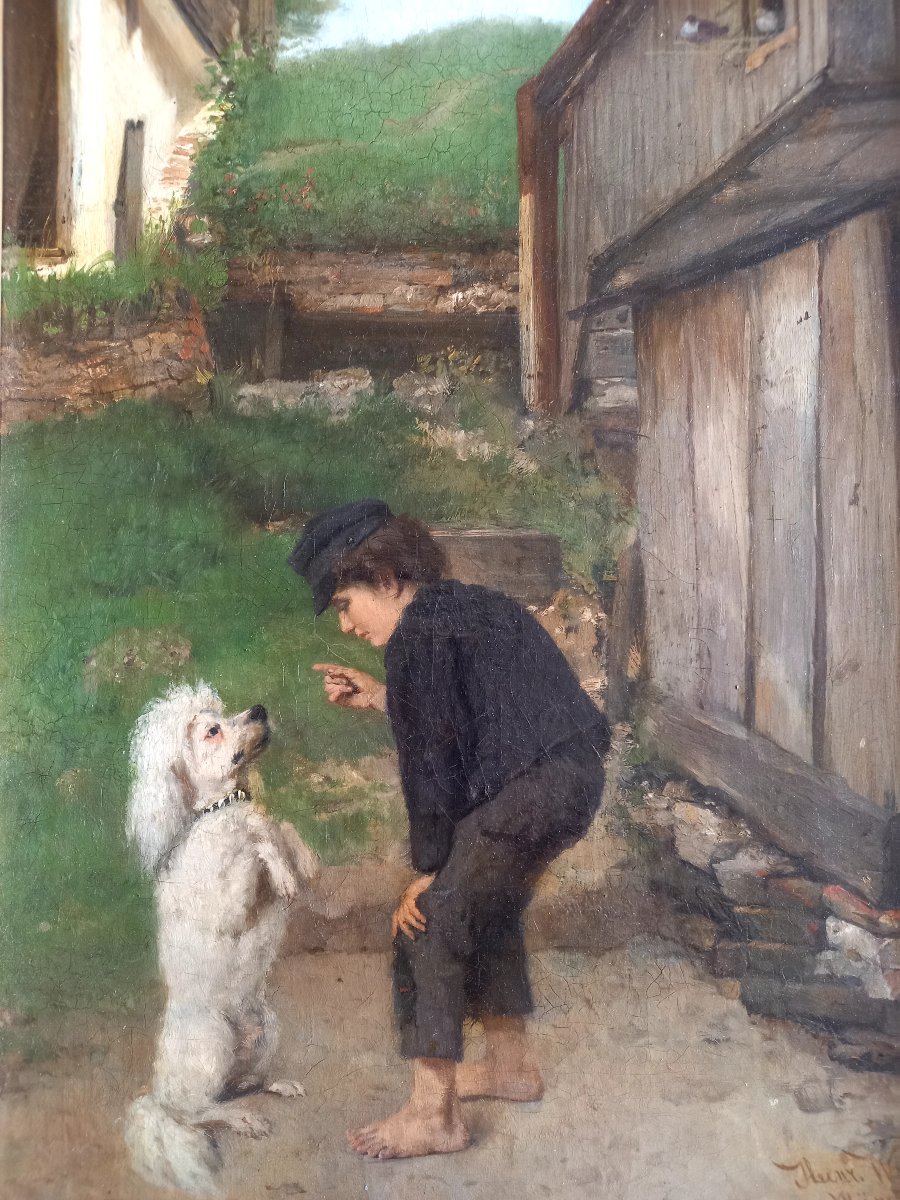 Oil On Canvas, Late 19th Century: "show Off!"-photo-3