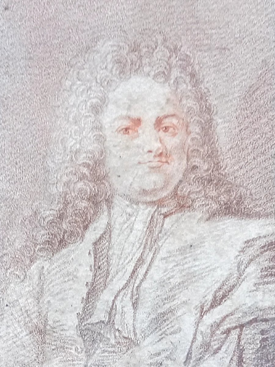 Vers 1720 /1730 . Dessin à  la sanguine. Portrait de Christian Wolff mathématicien et penseur -photo-2