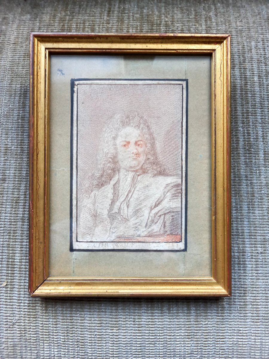 Vers 1720 /1730 . Dessin à  la sanguine. Portrait de Christian Wolff mathématicien et penseur -photo-3