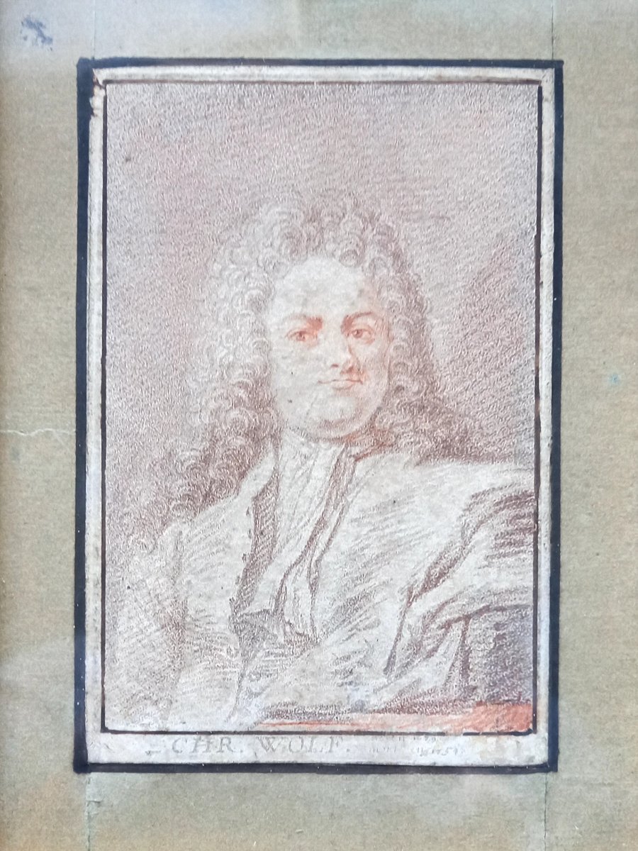 Vers 1720 /1730 . Dessin à  la sanguine. Portrait de Christian Wolff mathématicien et penseur 