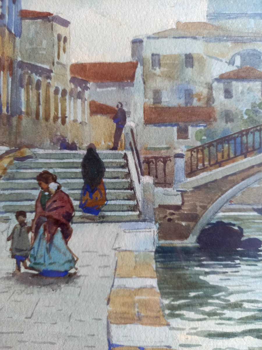 Late 19th Or Early 20th Century.  Watercolor View Of Venice -photo-1