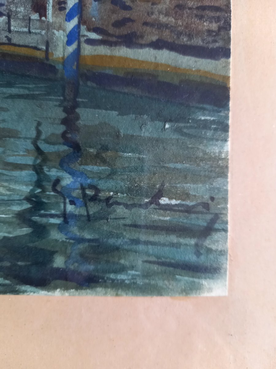 Late 19th Or Early 20th Century.  Watercolor View Of Venice -photo-3