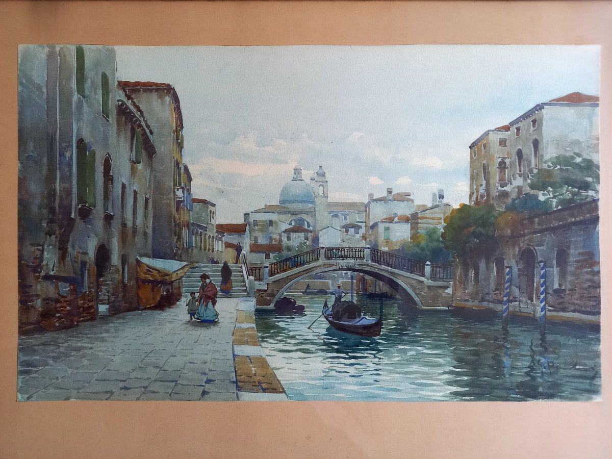 Late 19th Or Early 20th Century.  Watercolor View Of Venice 