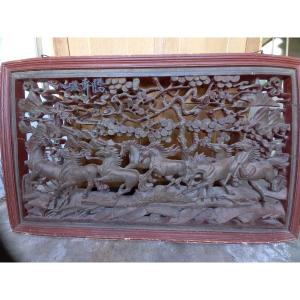 The Horses Of Happiness, Carved Panel China Early Twentieth