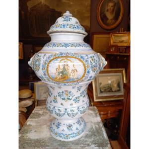 Moustier Earthenware Baluster Covered Pot