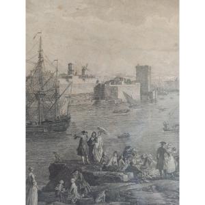 l'Entrée Du Port De Marseille, Gravure Fin XVIIIe Gravé Par Cochin d'Après  Joseph Vernet