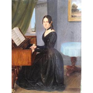 Portrait Of A Pianist Around 1850.
