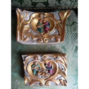Pair Of Small 18th Century Religious Bas Reliefs 