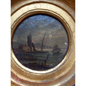 Vue De Port XVIIIe En Miniature Dans Le Goût d'Henry d'Arles