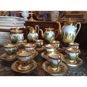 Paris Porcelain Circa 1820: Coffee Service Painted With Scenes From The Roman Countryside 