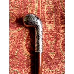 Russia Circa 1900: Cane With Silver Knob, Niello Decoration 