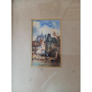 Aquarelle vers 1840 : le vieux village fortifié 
