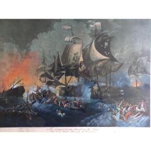 Aquatinte fin XVIIIE : la bataille navale du premier juin 1794