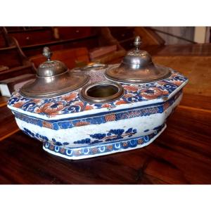 Rouen Faience, 18th Century: Oil Cruet Transformed Into An Inkwell At The End Of The 19th Century 