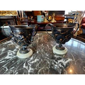 Grand Tour: Pair Of 19th Century Silver-plated Cathars 