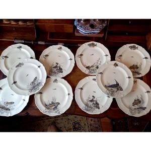 Porcelaine de Limoges vers 1950. 10 assiettes à poisson 
