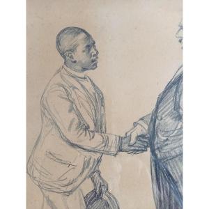 Paul Renouard  . Dessin au fusain  . La rencontre 