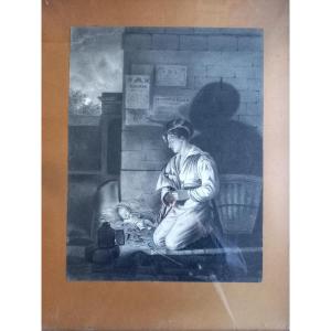 Dessin romantique XIXe,  Scène de misère ou scène de théâtre ?