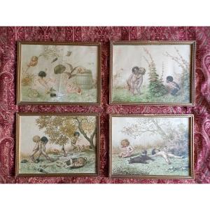 Vers 1900 . Le Pré Catelan.  Quatre Menus illustré par Georges Redon encadré 