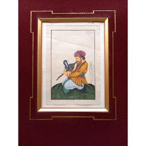Miniature indienne .Le charmeur de serpent