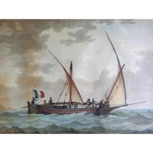 Marseille. 1806 . Joseph Antoine Roux . Portrait Of A Tartane In Rough Seas