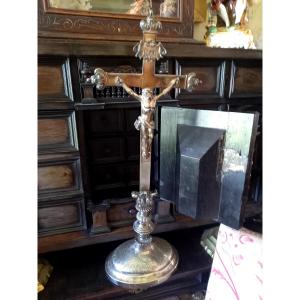 In The Regency Style. Crucifix In Silver-plated Metal