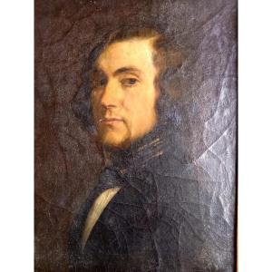 Vers 1840. Huile sur carton. Portrait de jeune homme
