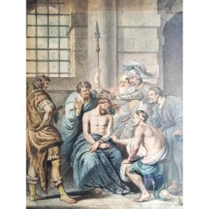 Early 19th Century. Watercolor. The Crowning With Thorns.
