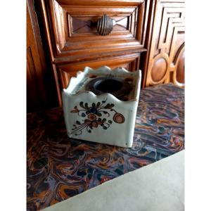 18th-century Earthenware Inkwell.  With Its Pewter Ink Cup 