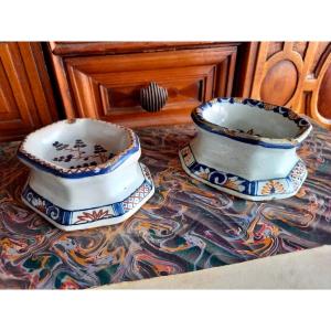 Rouen Faience, Early 18th Century.  A Set Of Two  Salt Cellars