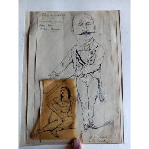 vers 1900 . Caricature à la plume